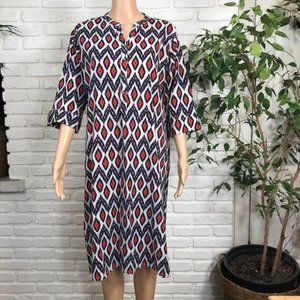UTSA Cotton Batik Print Caftan Beach Cover Up Tunic Red White & Blue Sz M